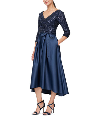 Alex Evenings Women's Sequin & Satin Midi Dress Blue Size 18