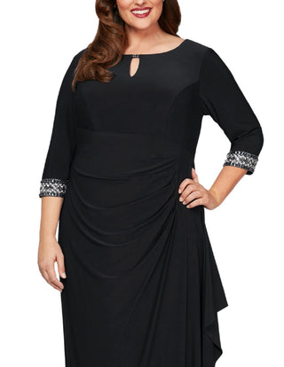 Alex Evenings Women's Embellished Faux Wrap Gown Black Size 14W