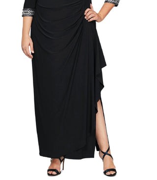 Alex Evenings Women's Embellished Faux Wrap Gown Black Size 14W
