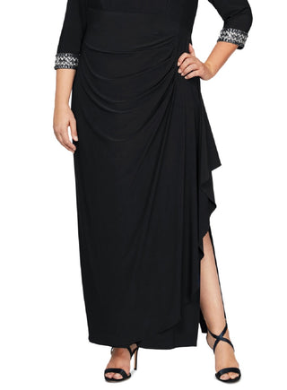 Alex Evenings Women's Embellished Faux Wrap Gown Black Size 18W