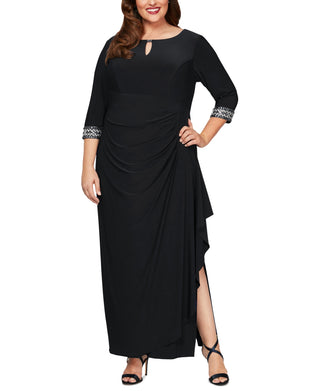 Alex Evenings Women's Embellished Faux Wrap Gown Black Size 18W