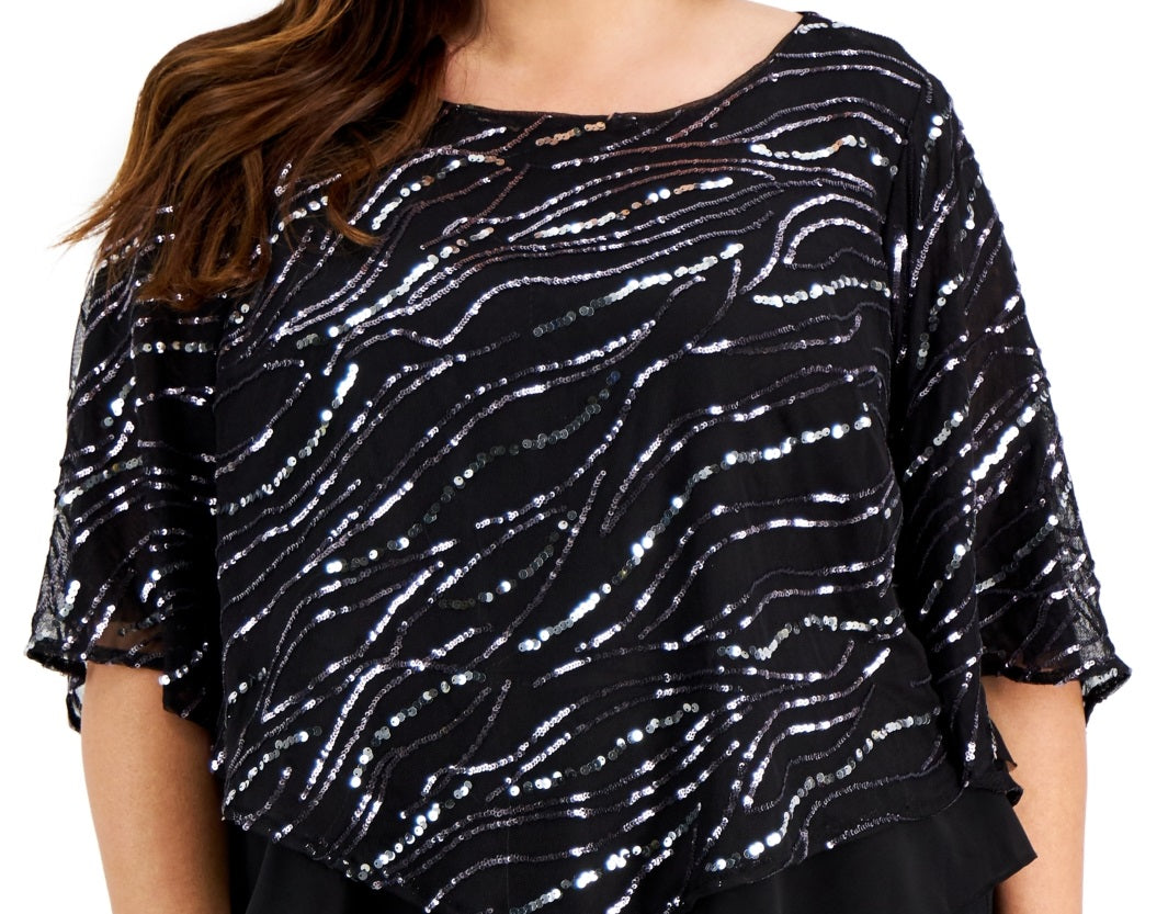 Alex Evenings Women's Sequin Popover Top Black Size 1X