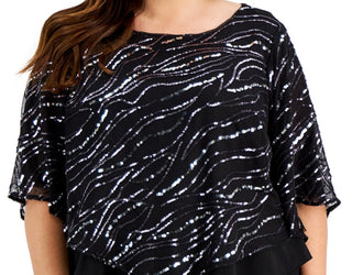 Alex Evenings Women's Sequin Popover Top Black Size 1X