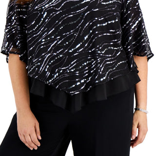 Alex Evenings Women's Sequin Popover Top Black Size 1X