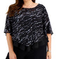 Alex Evenings Women's Sequin Popover Top Black Size 1X