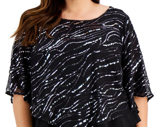 Alex Evenings Women's Sequin Popover Top Black Size 2X