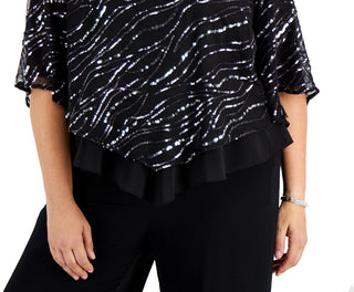Alex Evenings Women's Sequin Popover Top Black Size 2X