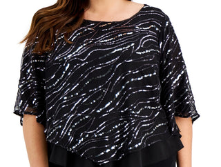 Alex Evenings Women's Sequin Popover Top Black Size 3X