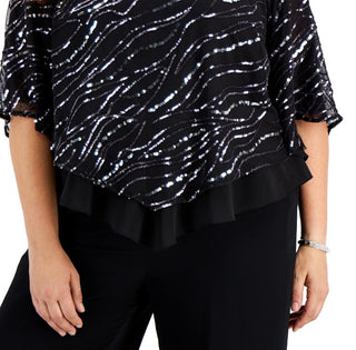 Alex Evenings Women's Sequin Popover Top Black Size 3X