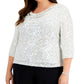 Alex Evenings Women's Sequin Cowlneck Top Gray Size 2X
