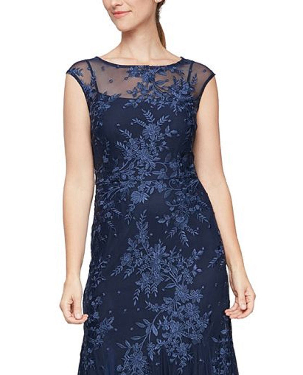 Alex Evenings Women's Embroidered Trumpet Gown Size 6 Blue Size 6