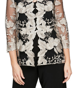 Alex Evenings Women's Embroidered Layered Look Top Black Size Petite Small