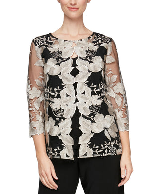 Alex Evenings Women's Embroidered Layered Look Top Black Size Petite Small