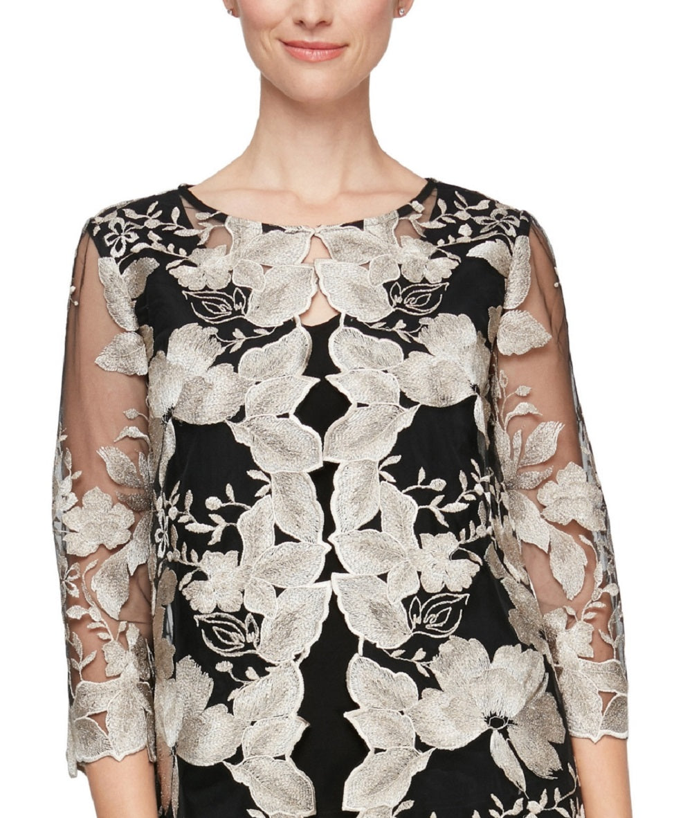 Alex Evenings Women's Embroidered Layered Look Top Black Size Petite Medium