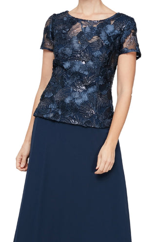 Alex Evenings Women's Embellished Top Dress Blue Size 12