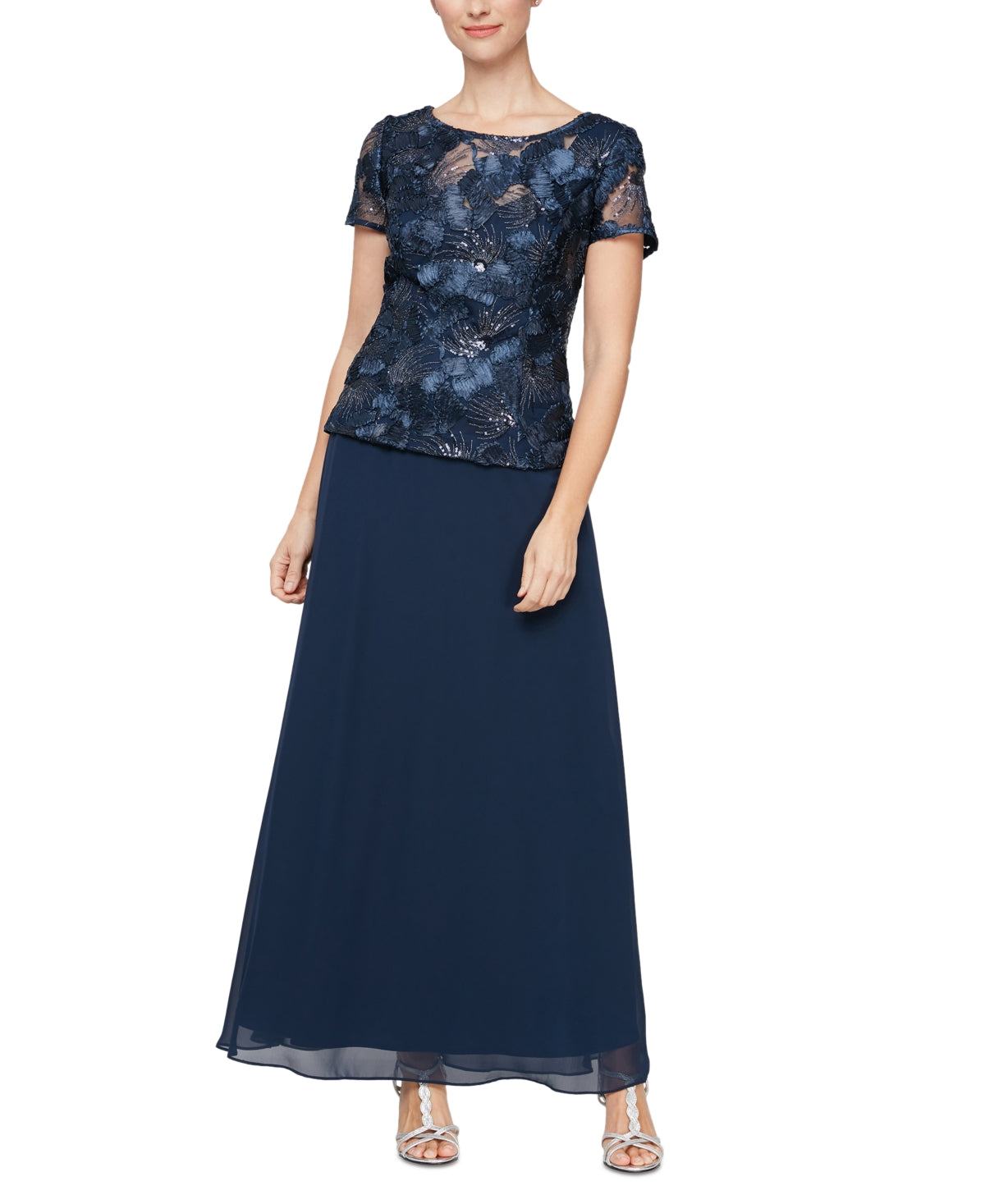 Alex Evenings Women's Embellished Top Dress Blue Size 12