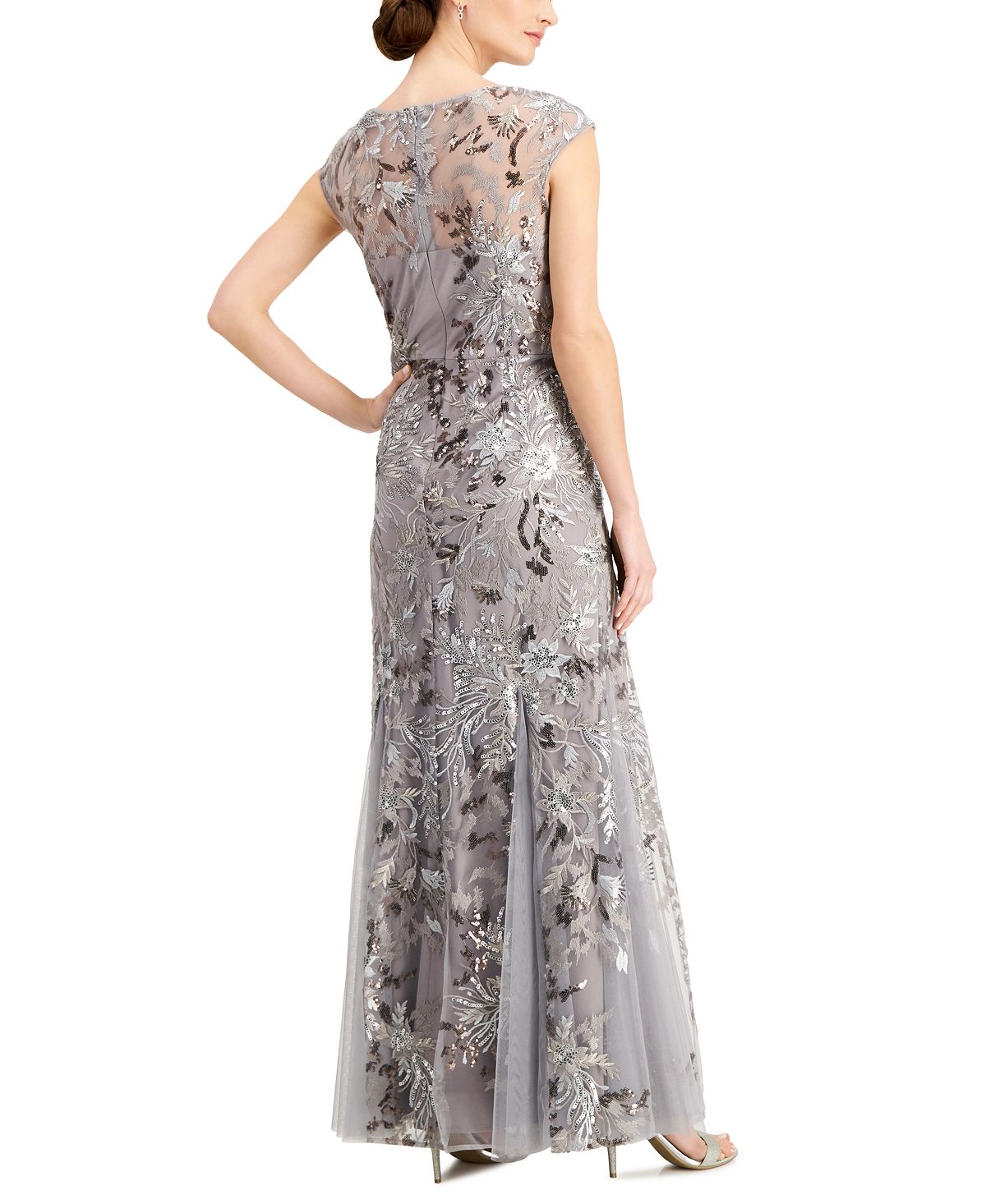 Alex Evenings Women's Sequin Floral Fit & Flare Gown Gray Size 12