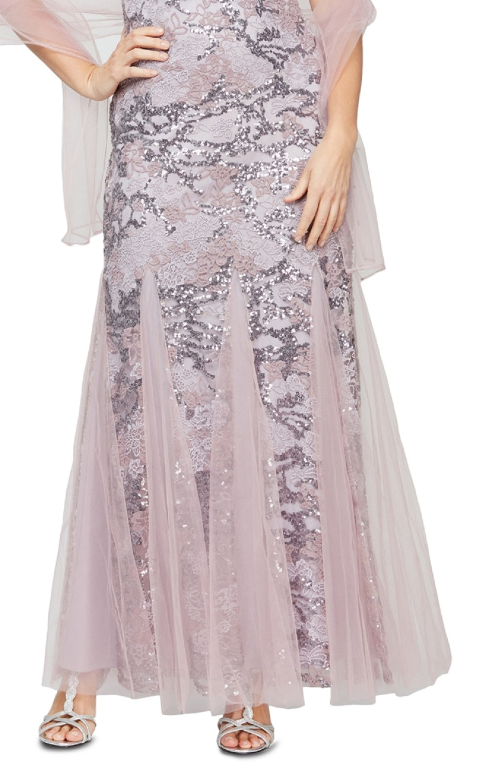 Alex Evenings Women's Sequin Embroidered Trumpet Gown Purple Size 14