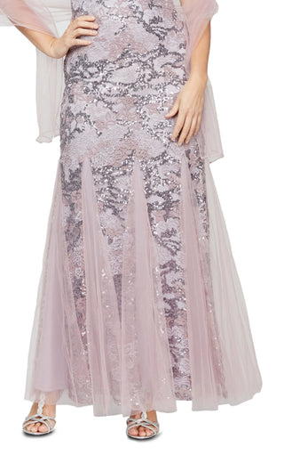 Alex Evenings Women's Sequin Embroidered Trumpet Gown Purple Size 14