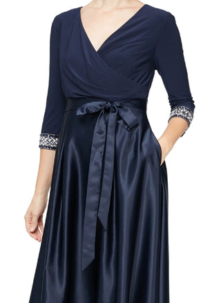 Alex Evenings Women's Surplice Neck Tea Length Dress Blue Size 8