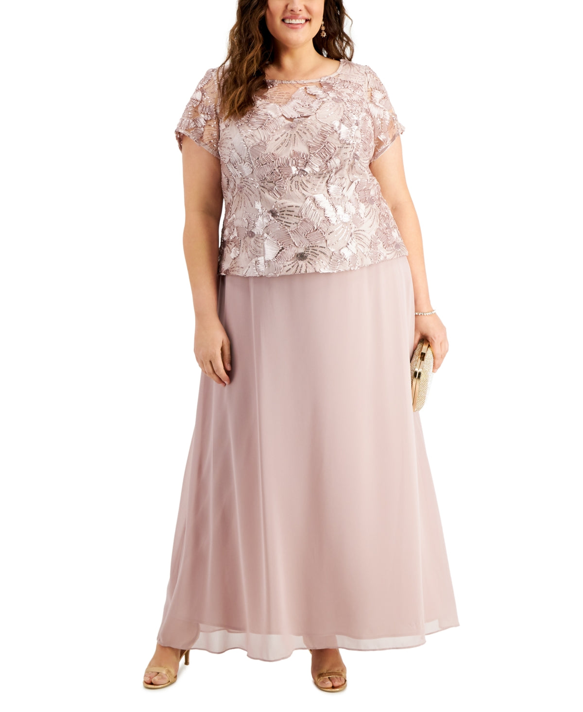 Alex Evenings Women's Mixed Media Gown Pink Size 16W