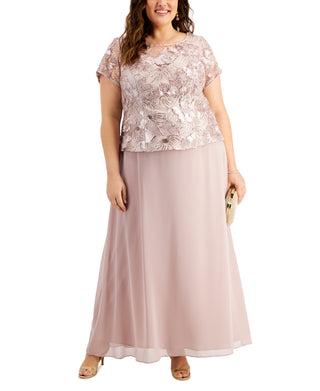 Alex Evenings Women's Mixed Media Gown Pink Size 16W