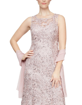 Alex Evenings Women's Embroidered Gown & Shawl Set Pink Size 6Petite