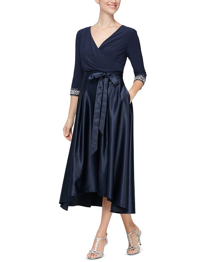 Alex Evenings Women's Surplice Neck Tea Length Dress Blue Size 6 Petite