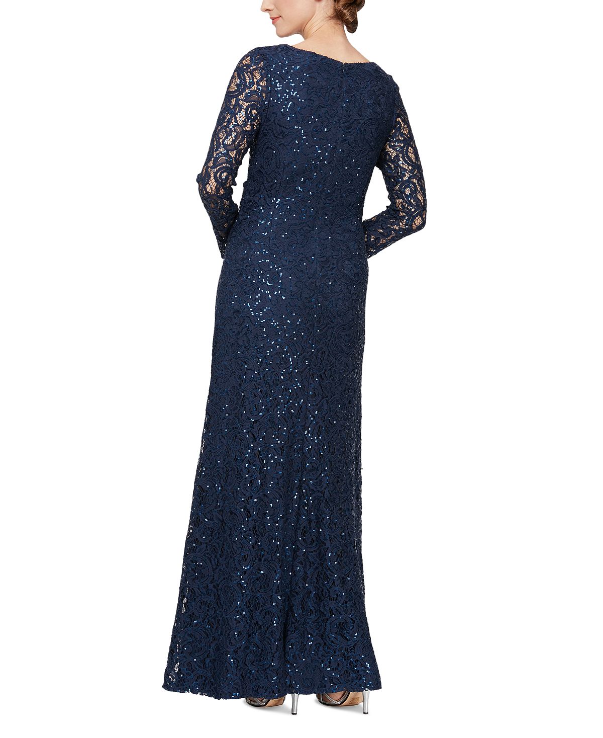 Alex & Eve Women's Ruched Waist Sequin Dress Blue Size 10