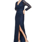 Alex & Eve Women's Ruched Waist Sequin Dress Blue Size 10