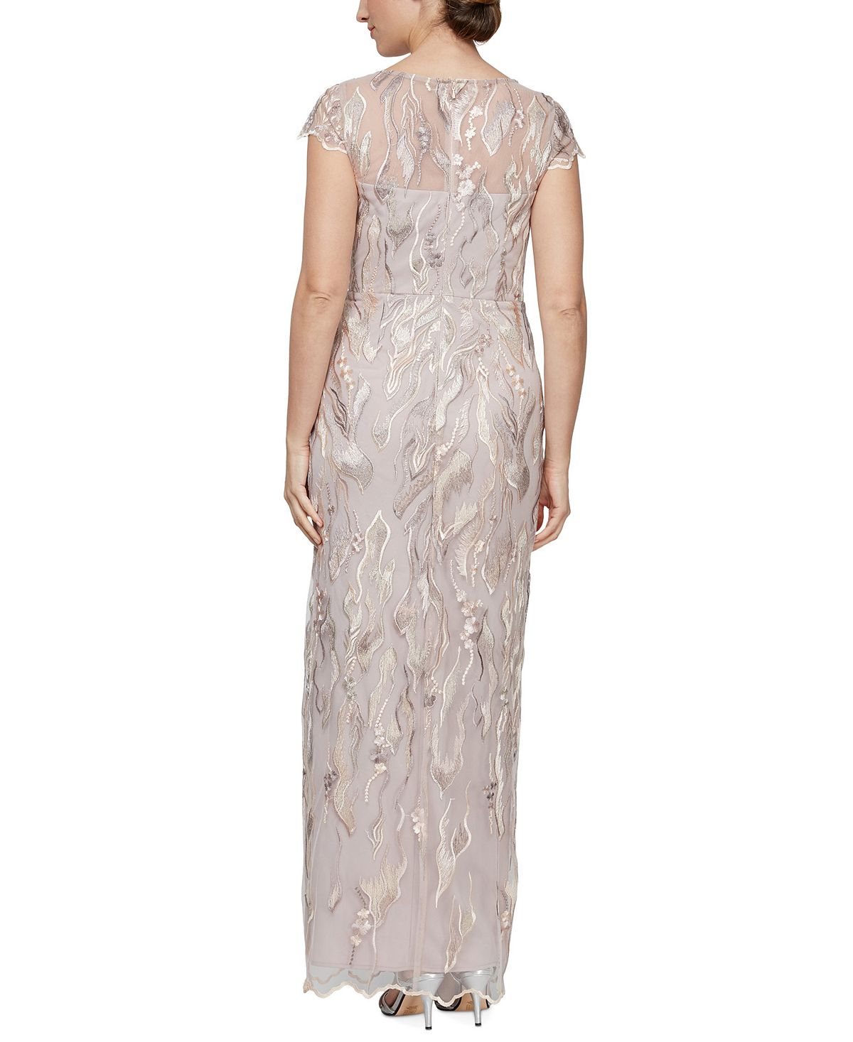 Alex & Eve Women's Embroidered Column Gown Pink Size 12