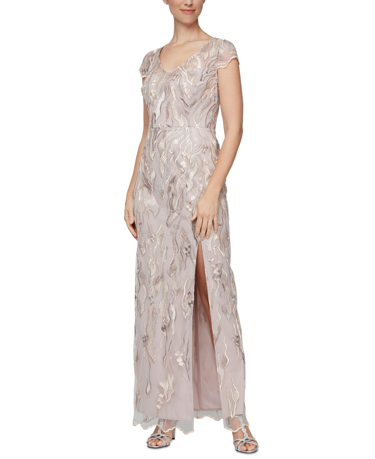 Alex & Eve Women's Embroidered Column Gown Yellow Size 16