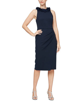 Alex & Eve Women's Floral Neck Sheath Dress Blue Size 6