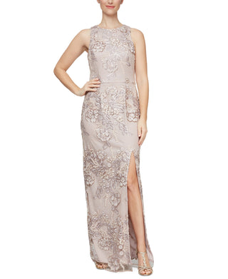 Alex & Eve Women's Embroidered Sequin Column Gown Pink Size 14