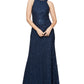 Alex & Eve Women's Sequin & Lace Drape Back Gown Blue Size 12
