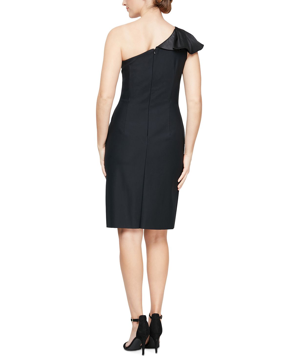 Alex & Eve Women's Ruffled One Shoulder Sheath Dress Black Size 12