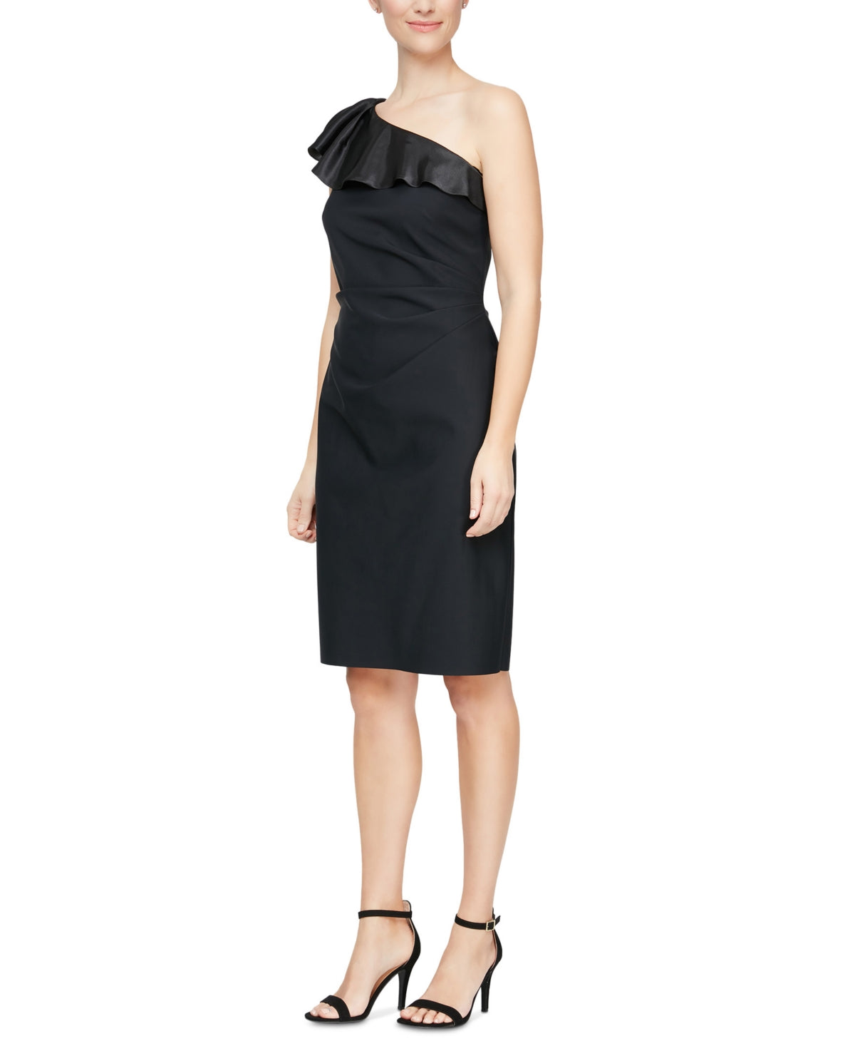 Alex & Eve Women's Ruffled One Shoulder Sheath Dress Black Size 12
