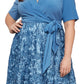 Alex Evenings Women's Tea Length Jersey & Rosette Lace Dress Blue Size 18W
