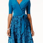 Alex Evenings Women's Mixed Media Midi Dress Blue Size 18