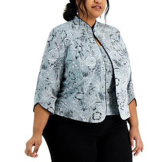 Alex Evenings Women's Mandarin Collar Jacket & Top Set Green Size 2X