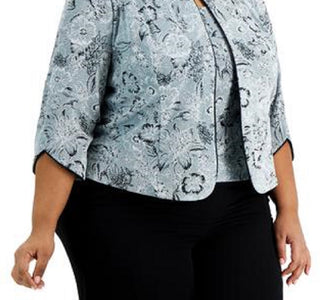 Alex Evenings Women's Mandarin Collar Jacket & Top Set Green Size 2X