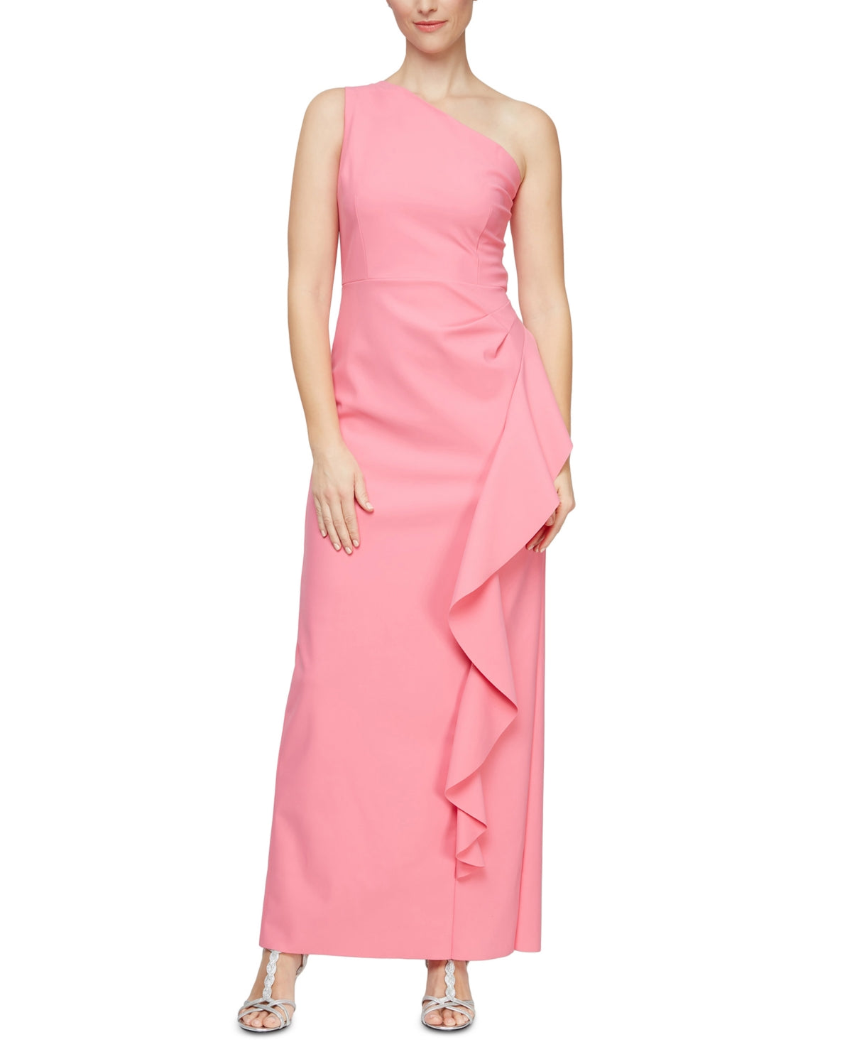 Alex & Eve Women's One Shoulder Ruffle Gown Pink Size 16