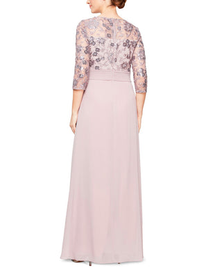 Alex Evenings Women's Embroidered Sequin A-Line Gown Purple Size 6Petite