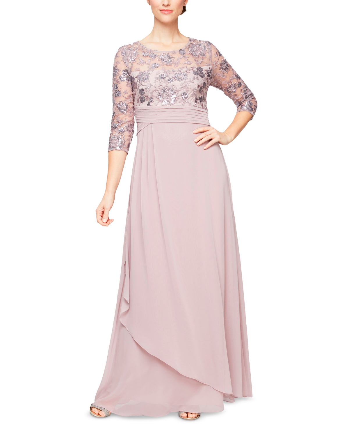 Alex Evenings Women's Embroidered Sequin A-Line Gown Purple Size 6Petite