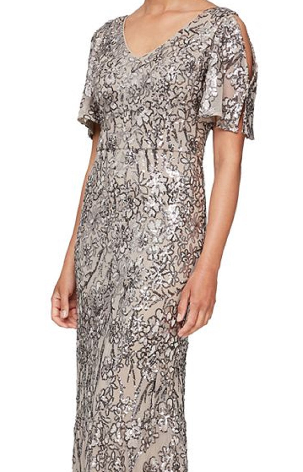 Alex Evenings Women's Sequin Lace Cold Shoulder Trumpet Gown Pink Size 16 Petite