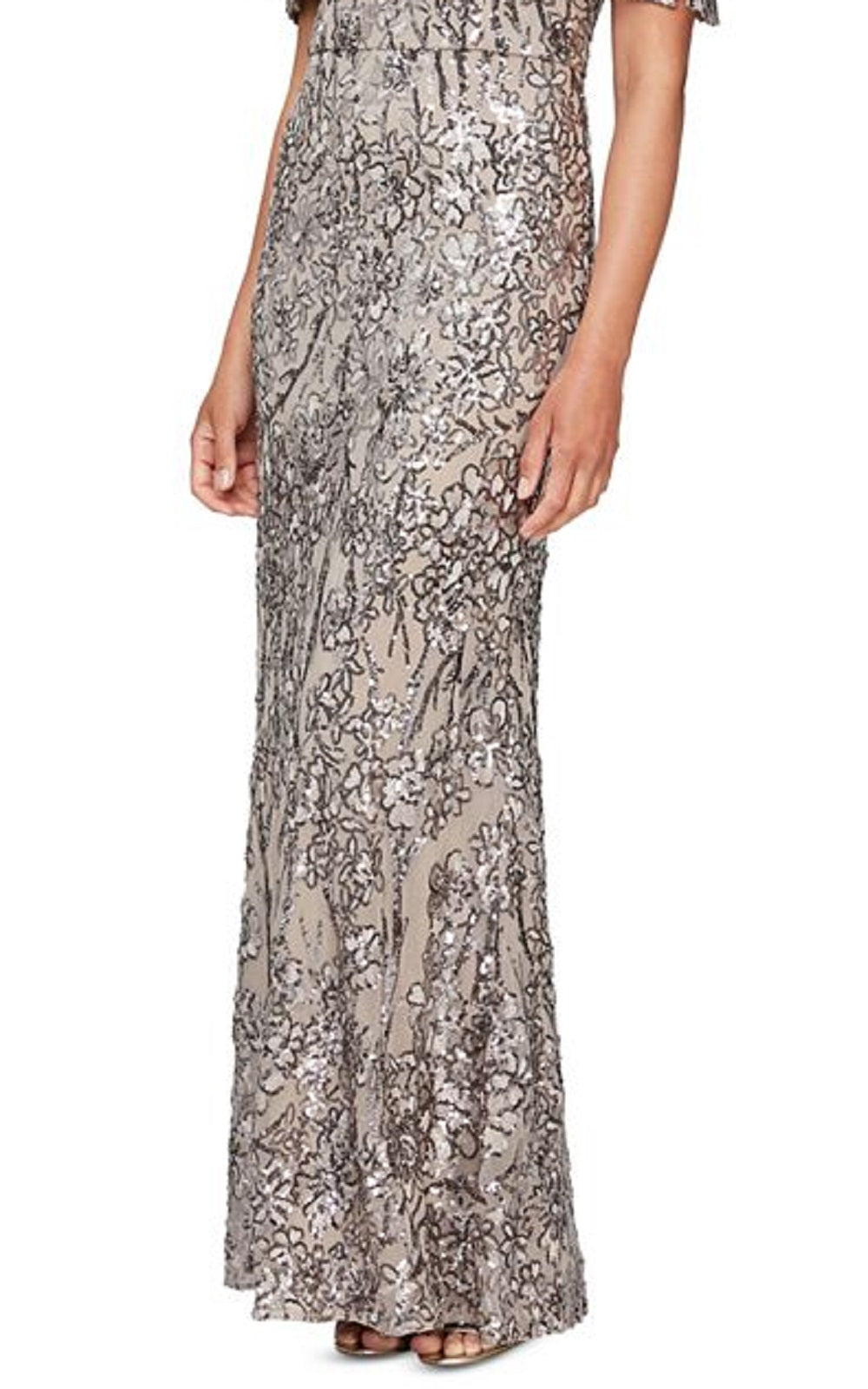 Alex Evenings Women's Sequin Lace Cold Shoulder Trumpet Gown Pink Size 16 Petite