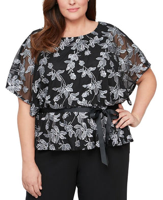 Alex Evenings Women's Floral Burnout Blouse Black Size 1X