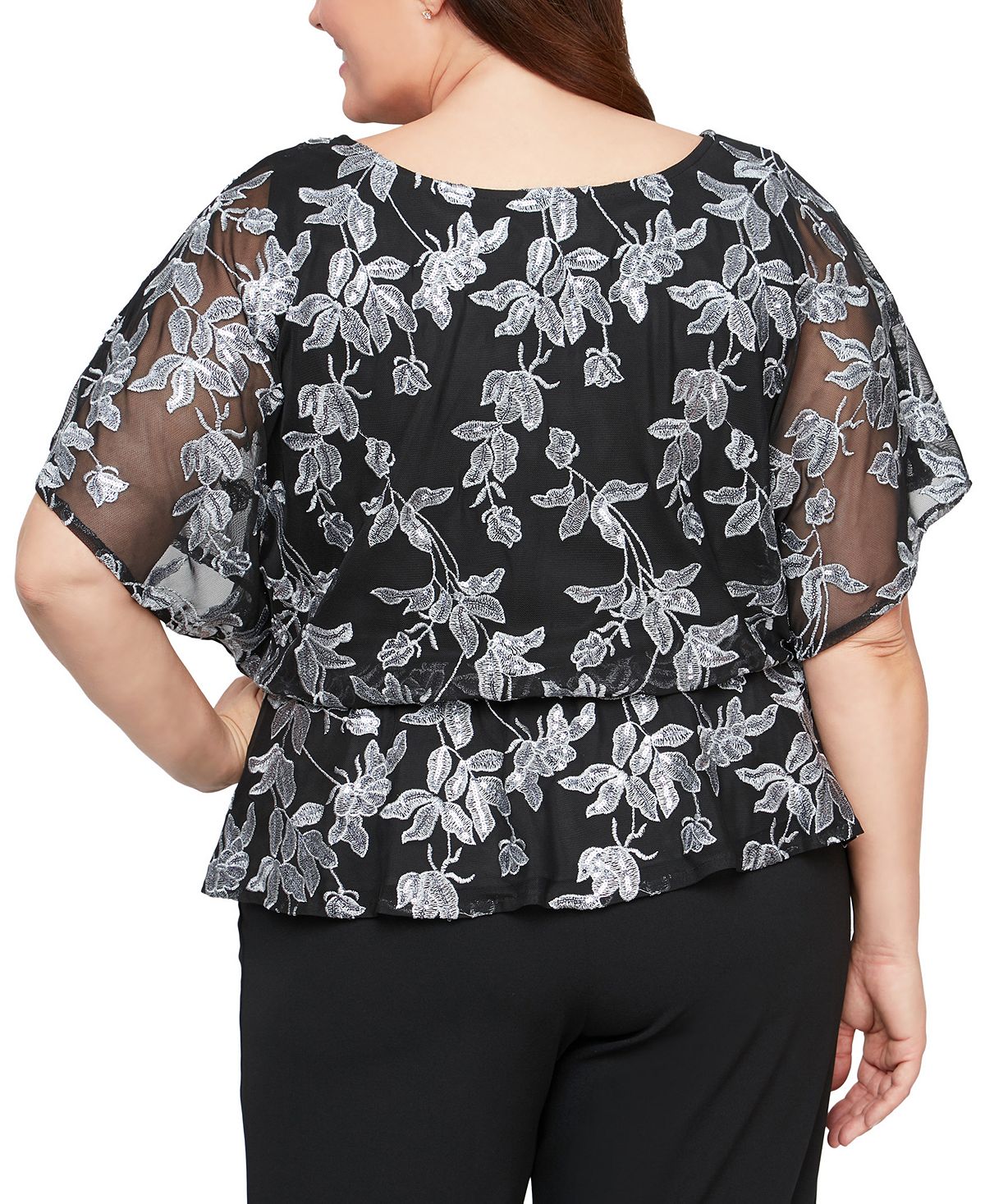 Alex Evenings Women's Floral Burnout Blouse Black Size 1X