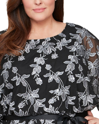 Alex Evenings Women's Floral Burnout Blouse Black Size 1X