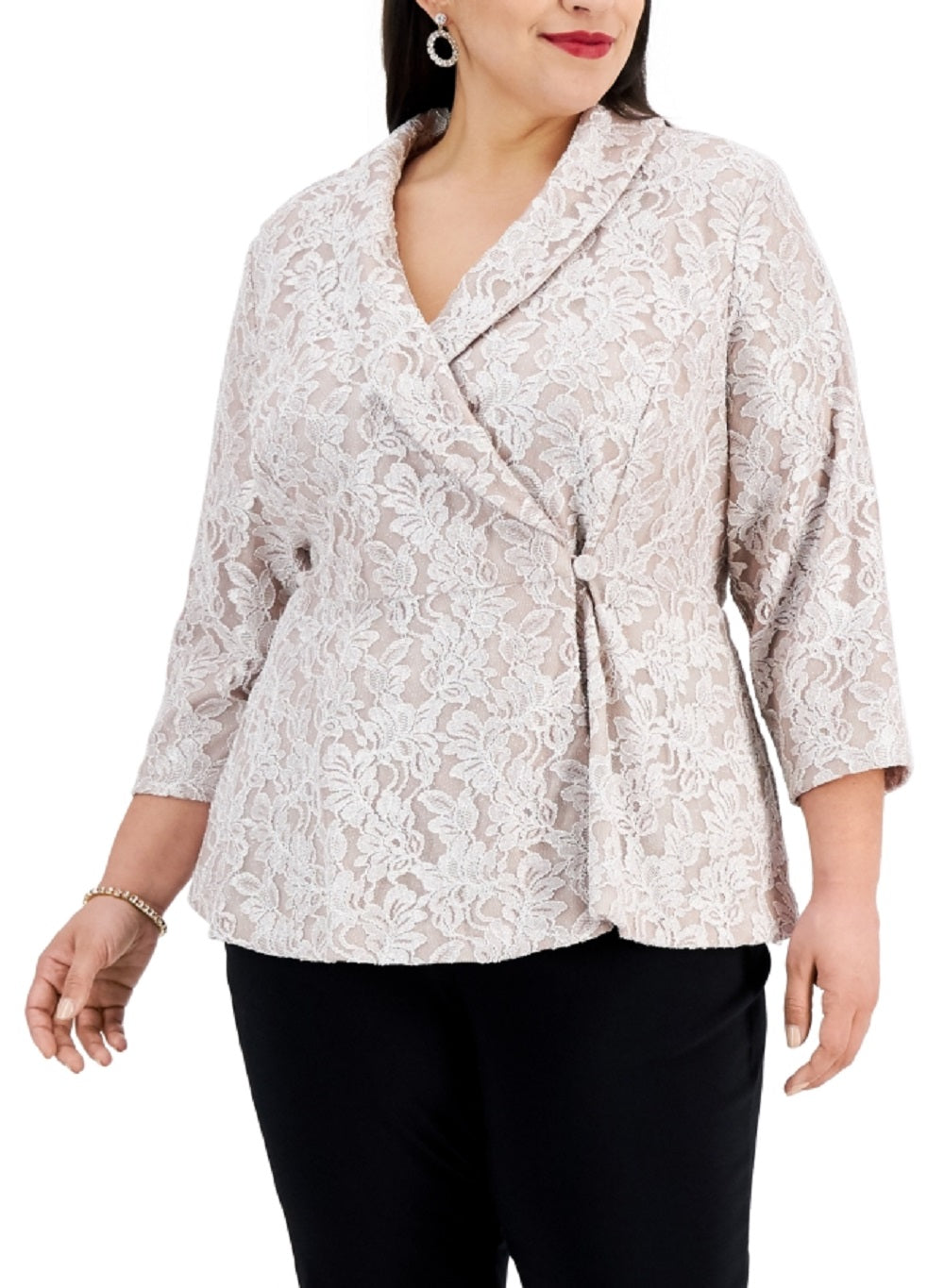 Alex Evenings Women's Glitter Lace Wrap Blouse White Size 2X